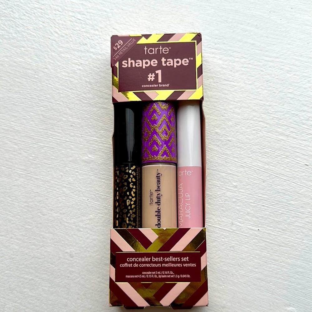 Tarte Shape Tape Concealer Set 12N Fair Neutral with Mascara and juicy lip Rose